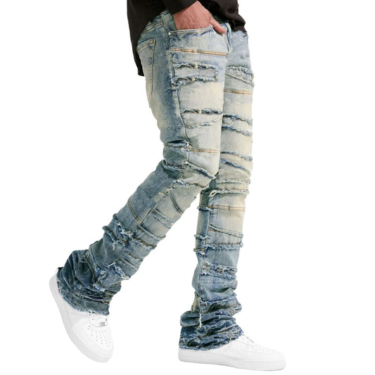 Jeans For Men Stretch Fit Skinny Stacked Ripped Jeans Slim Fit Patch Denim Pants Slim Fit Trousers Streetwear