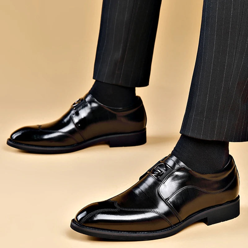 Men Slip on Pointed Toe Black PU Leather Casual Business Shoes