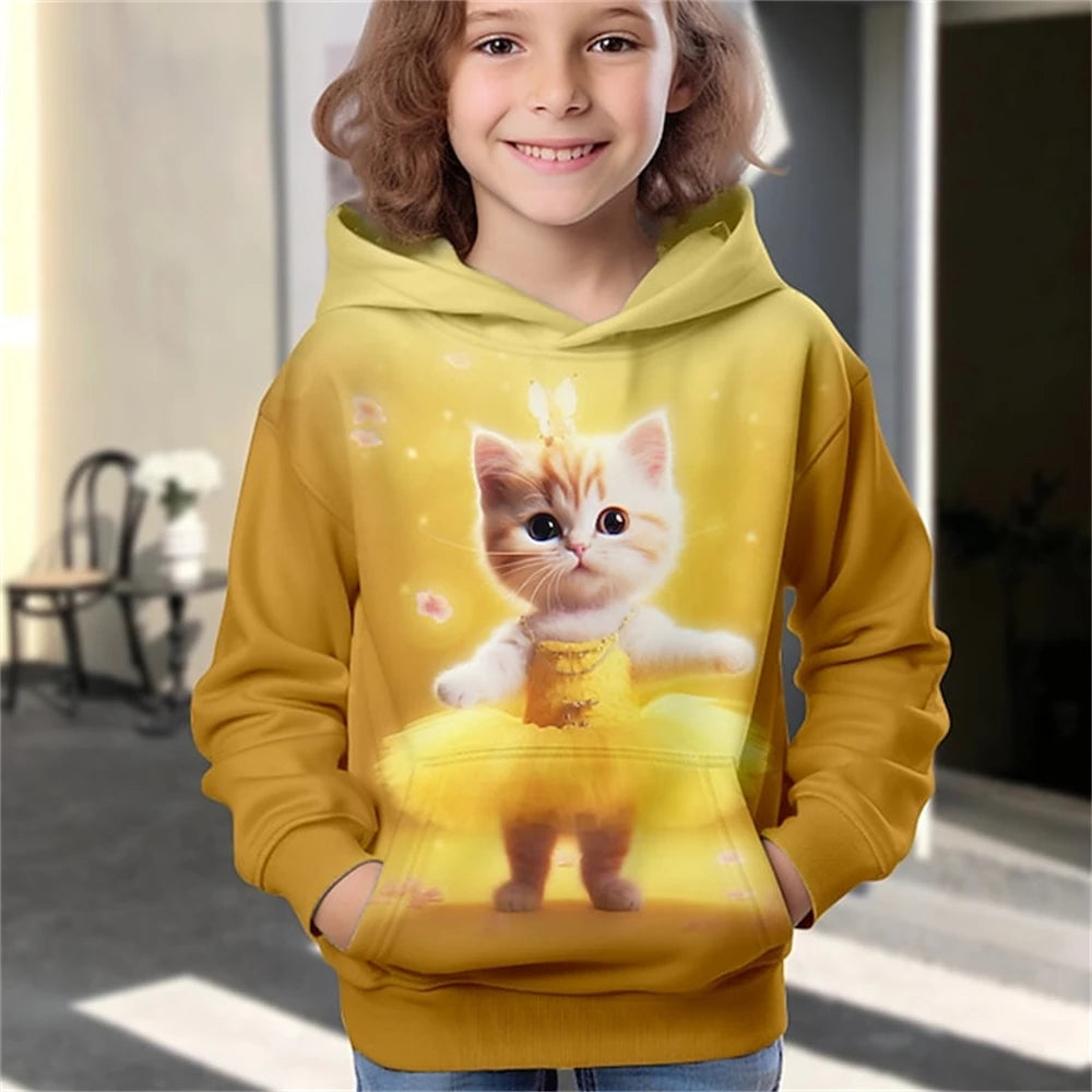Hoodies Animal Cat 3D Print kawaii Streetwear Boys Girls Sweatshirts Oversized Unisex Hoodie Kids Hooded Pullovers Tops Clothing