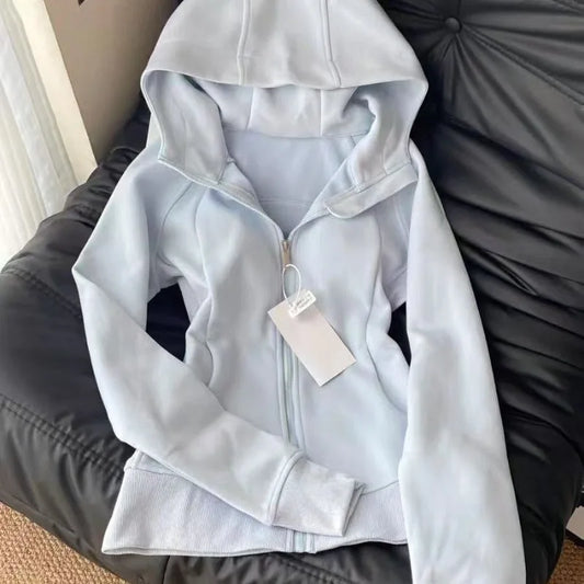Hoodies Women Clothing Hip Hop Street Vintage Waist Tightening Zip Up Hoodie Woman Clothes Casual Versatile Sweatshirt Tops