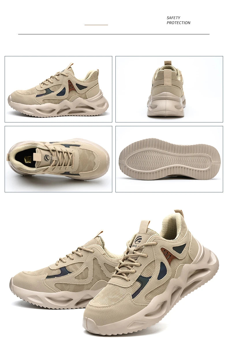 Outdoor Work Shoes Men Safety Shoes With Steel Toe Breathable Lightweight Work Sneakers Anti Smash Anti-puncture Safety Boots