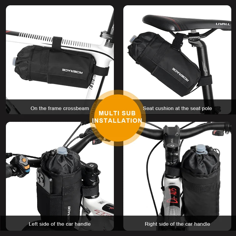 Bicycle Bag Bike Water Bottle Bag Multi-Function Portable Carrier Pouch Insulated Kettle Bag Outdoor Riding Handlebar Bag