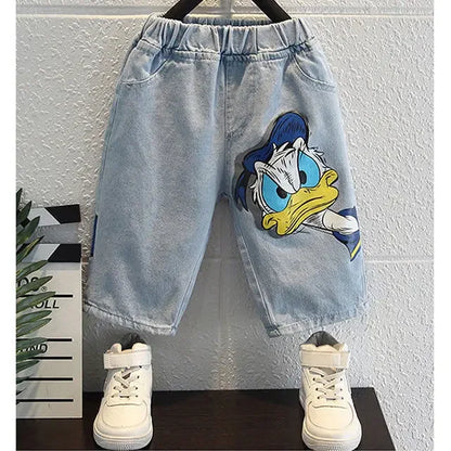 2023 Summer Kids Clothing Fashion Donald Duck T-shirt+Jeans Sets Children Cotton Short Sleeve Denim Shorts Tracksuits Clothes