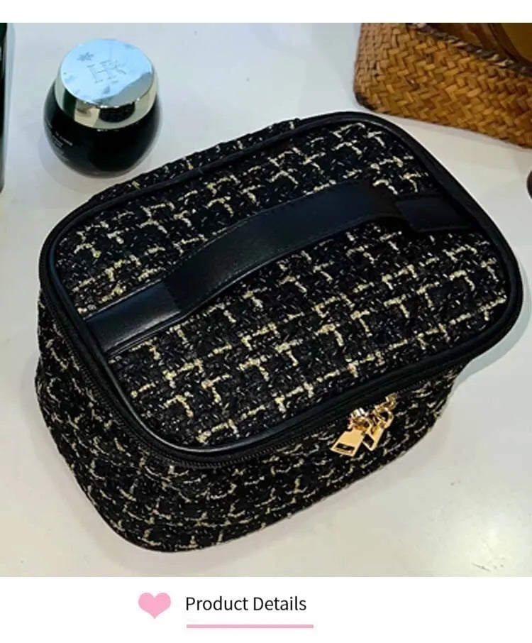 Fashion Cosmetic Bag Large Capacity Portable Handbag Woven Cosmetics Makeup Brush Storage Household Travel Wash Bag