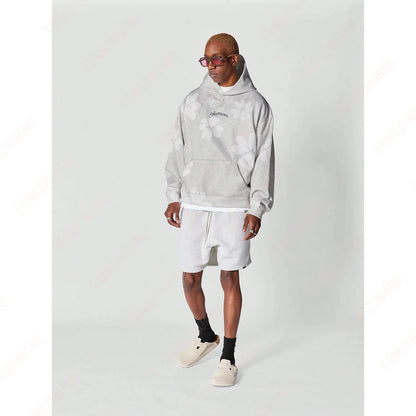 Hoodie Cool Retro Casual  Portrait Music Love Pattern Printed Drop Shoulder Loose Long-Sleeved Hooded Sweatshirt