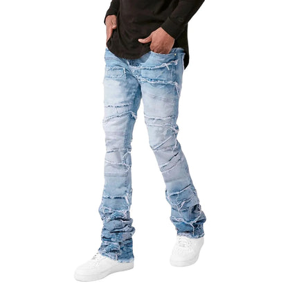 Jeans For Men Stretch Fit Skinny Stacked Ripped Jeans Slim Fit Patch Denim Pants Slim Fit Trousers Streetwear
