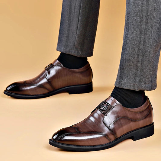 Men Slip on Pointed Toe Black PU Leather Casual Business Shoes
