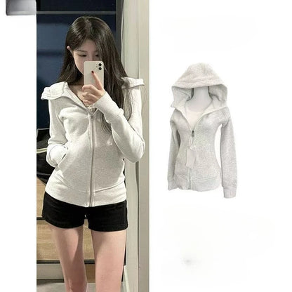 Hoodies Women Clothing Hip Hop Street Vintage Waist Tightening Zip Up Hoodie Woman Clothes Casual Versatile Sweatshirt Tops