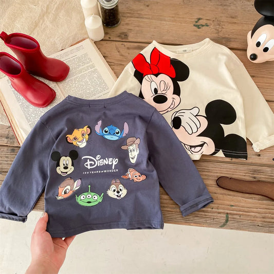 Mickey Printed Children Spring Bottoming Shirt Crewneck Long Sleeve T-shirt Fashion New Kids Clothing Boy Girl Base Shirt Blouse