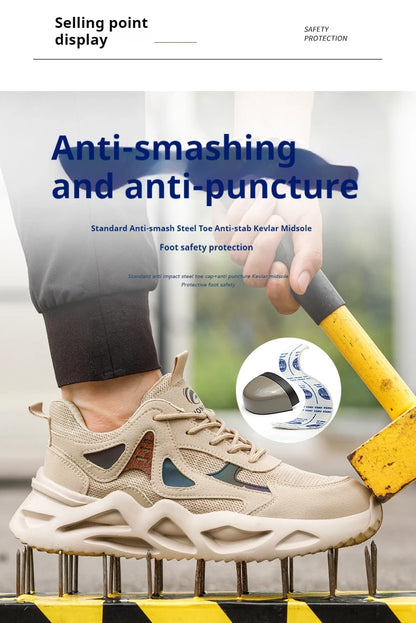 Outdoor Work Shoes Men Safety Shoes With Steel Toe Breathable Lightweight Work Sneakers Anti Smash Anti-puncture Safety Boots