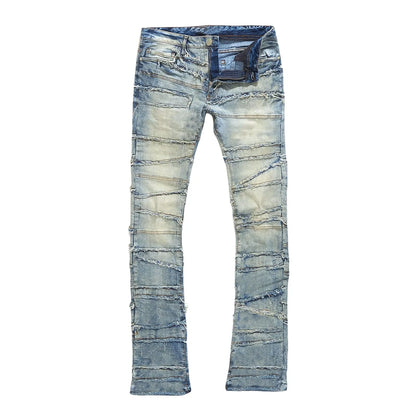 Jeans For Men Stretch Fit Skinny Stacked Ripped Jeans Slim Fit Patch Denim Pants Slim Fit Trousers Streetwear