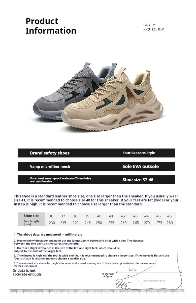 Outdoor Work Shoes Men Safety Shoes With Steel Toe Breathable Lightweight Work Sneakers Anti Smash Anti-puncture Safety Boots