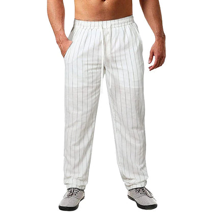 New Men's Trousers Design Vertical Stripes Breathable Pants Casual Baggy Elastic Waist Straight Leg Sweatpants
