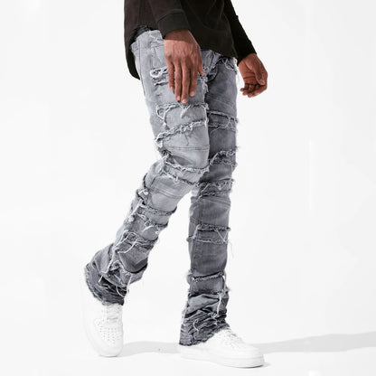 Jeans For Men Stretch Fit Skinny Stacked Ripped Jeans Slim Fit Patch Denim Pants Slim Fit Trousers Streetwear