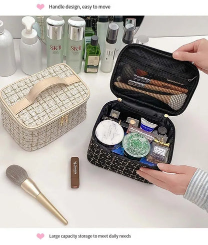 Fashion Cosmetic Bag Large Capacity Portable Handbag Woven Cosmetics Makeup Brush Storage Household Travel Wash Bag
