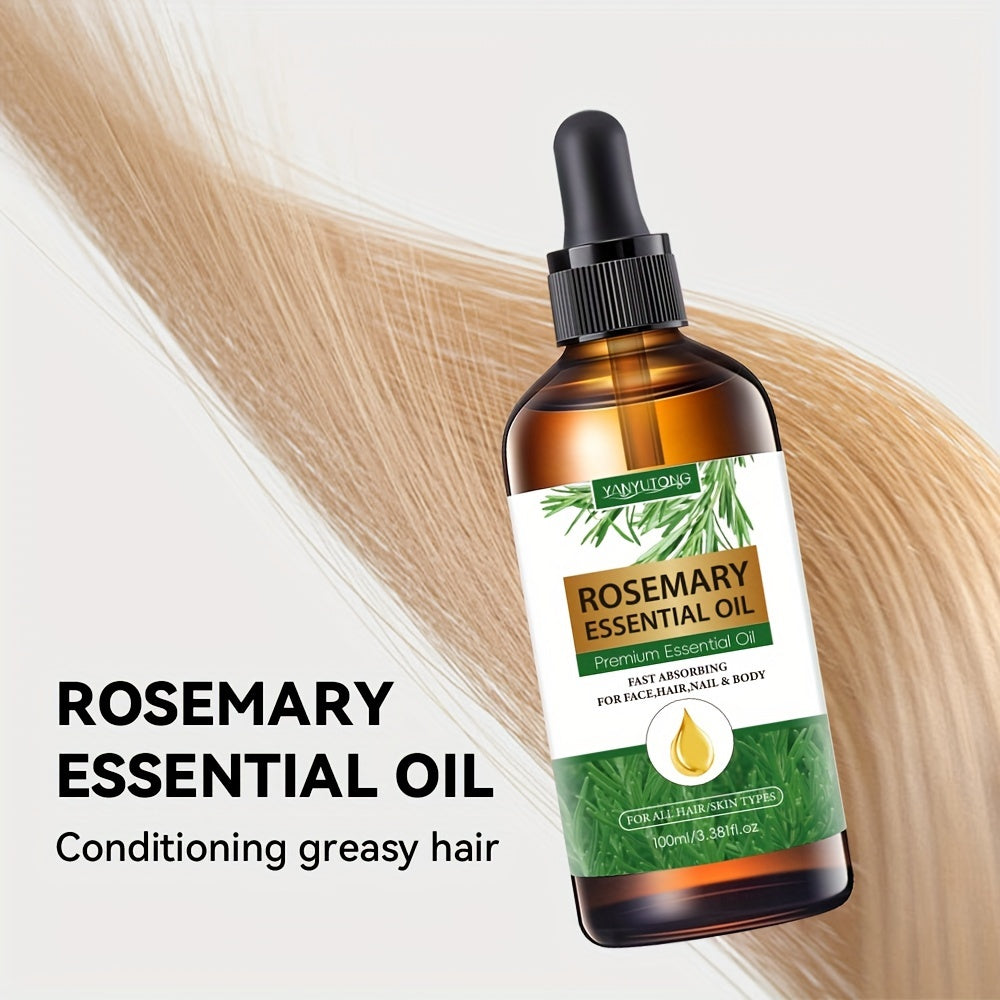 100ml Rosemary Essential Oil, Haircare Product, Moisturizing Scalp Strengthening Oil, for Split End Care, Eyebrows, Eyelashes, Face, Skin, Body, All Hair Types, with Glycerin, Unisex - Adult, Dry Hair, Moisturizing Cream