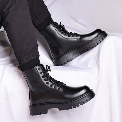 Men's Black Ankle Boots - Lace-Up, Round Toe, Thick Rubber Sole, Versatile Casual & Formal Wear, Everyday Footwear, Laceup Boot, Durable Construction