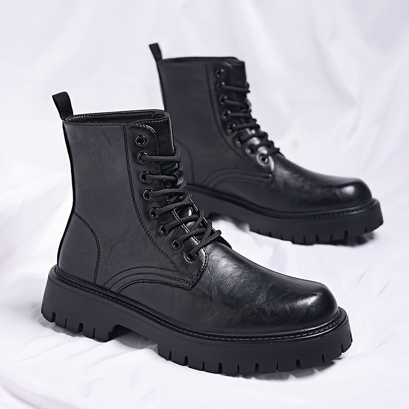 Men's Genuine Motorcycle Boots - Stylish Brown Lace-Up Ankle Boots with Rugged Rubber Sole for Hiking, Camping & Outdoor Adventures, Hiking Boots