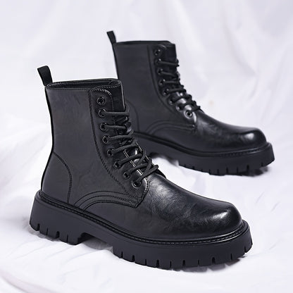 Men's Genuine Motorcycle Boots - Stylish Brown Lace-Up Ankle Boots with Rugged Rubber Sole for Hiking, Camping & Outdoor Adventures, Hiking Boots