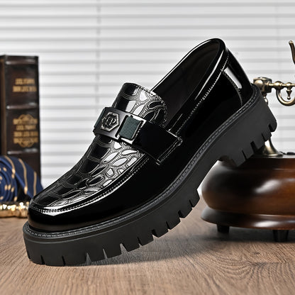 Men's British Style Slip-On Chunky Platform Shoes - Height Increasing Low-Top s with Rubber Sole, Wide Widths (Big & Tall) for Weddings, Business & Casual Wear