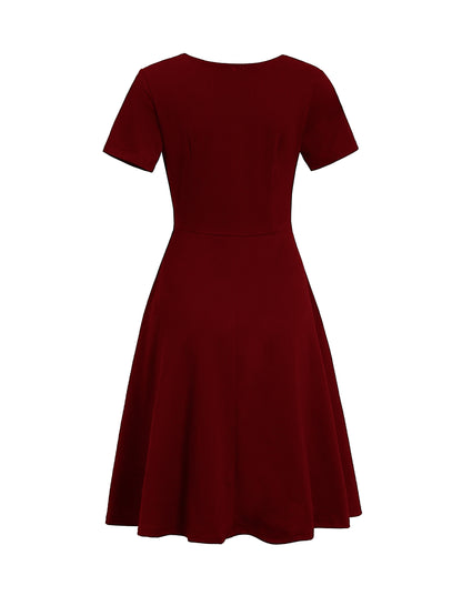 Short Sleeve V Neck Dress, Solid Casual Dress For Summer & Spring, Women's Clothing