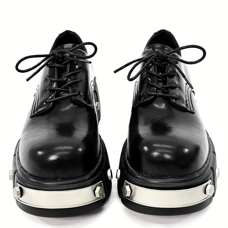 Stylish Men's Derby Shoes - Premium Round Toe, Thick Sole for Height Boost, Lace-Up, Microfiber Faux, Perfect for Casual Wear, Iron Head, British Style