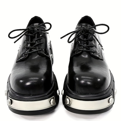 Stylish Men's Derby Shoes - Premium Round Toe, Thick Sole for Height Boost, Lace-Up, Microfiber Faux, Perfect for Casual Wear, Iron Head, British Style