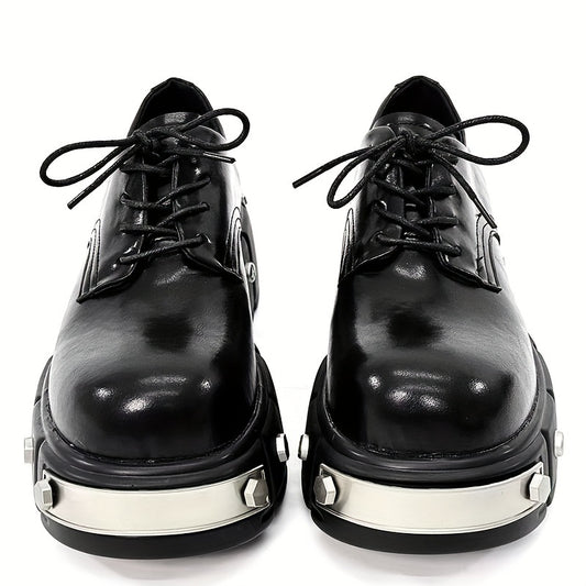 Stylish Men's Derby Shoes - Premium Round Toe, Thick Sole for Height Boost, Lace-Up, Microfiber Faux, Perfect for Casual Wear, Iron Head, British Style