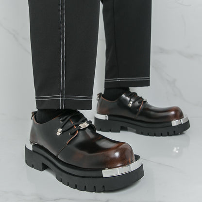 Men'S Chunky Platform Dress Shoes - Slip-Resistant Rubber Sole, Lace-Up Formal & Business Shoes, Glossy Black Faux Cover for Office, Wedding, Party - Cushioned Insole & Non-Slip Outsole, Office Footwear, Sleek Shoe Design, Du