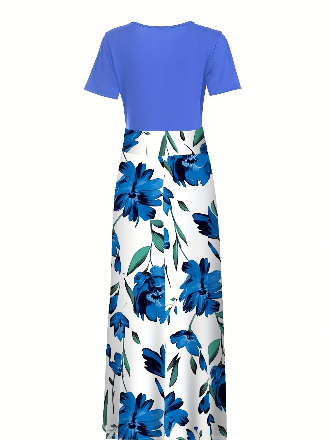 Floral Print Crew Neck Dress, Elegant Short Sleeve Dress For Spring & Summer, Women's Clothing