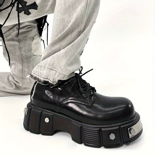 Men'S Retro Round Toe Platform Sneakers - Upper, Lace-Up, Non-Slip Rubber Sole, All-Season Casual & Work Shoes for Casual Attire, Shopping, and Outdoor Activities, Vintage Style, Durable Construction, Fashion Lovers