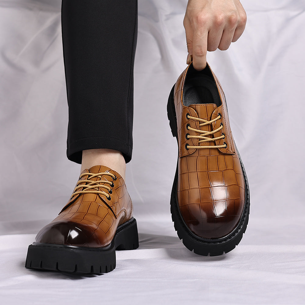 Men'S Glossy Green Derby Shoes - Low-Top Lace-Up Dress Shoes with Thick Rubber Sole, Synthetic Cover Upper & Cushioned Insole - Formal & Business Casual Shoes for Office, Parties - Easy-clean Elegant Footwear, Office Footwear