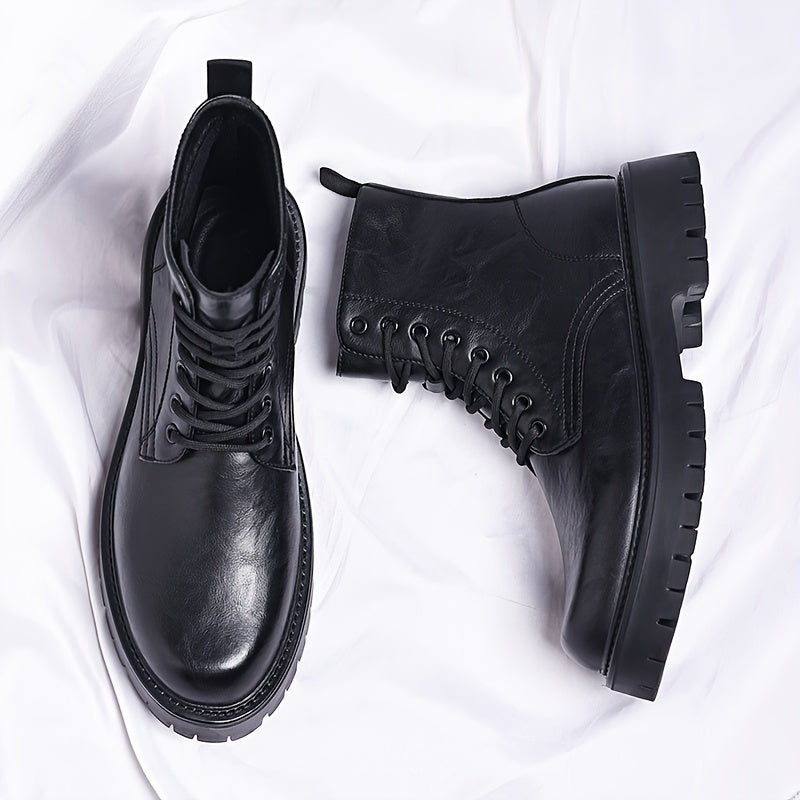 Men's Genuine Motorcycle Boots - Stylish Brown Lace-Up Ankle Boots with Rugged Rubber Sole for Hiking, Camping & Outdoor Adventures, Hiking Boots