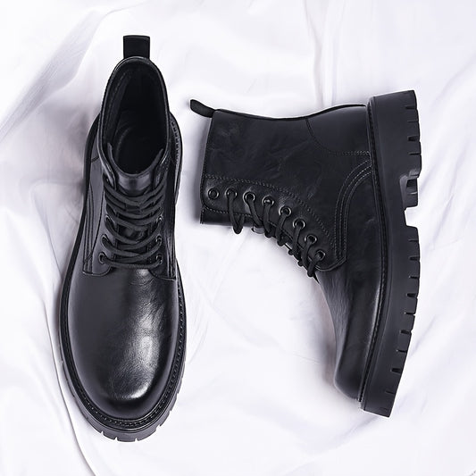 Men's Genuine Motorcycle Boots - Stylish Brown Lace-Up Ankle Boots with Rugged Rubber Sole for Hiking, Camping & Outdoor Adventures, Hiking Boots