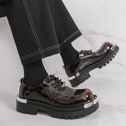 Men'S Glossy Black Faux Loafers - Retro Low-Top Lace-Up Dress Shoes with Thick Rubber Sole, Non-Slip, Comfortable for Business and Office Wear, Office Shoes | Retro Style Shoes | Durable Rubber Sole