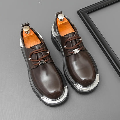 Men'S Genuine Oxford Shoes - Thick Sole, Lace-Up, Round Toe, Black & Brown, Casual & Formal Wear, All-Season Comfort, Rubber Sole, Microfiber Upper, Perfect for Office, Parties, and Outdoor Events, Formal Footwear | Classic O