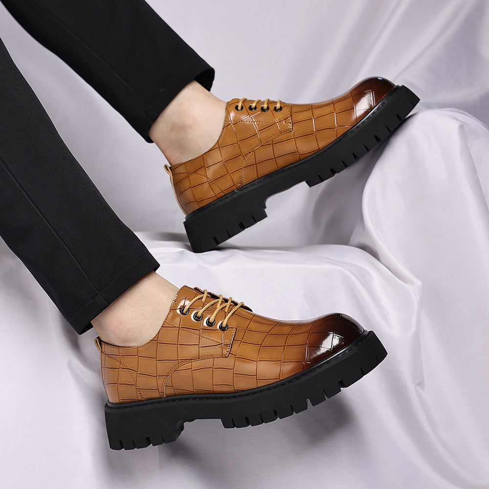 Men'S Glossy Green Derby Shoes - Low-Top Lace-Up Dress Shoes with Thick Rubber Sole, Synthetic Cover Upper & Cushioned Insole - Formal & Business Casual Shoes for Office, Parties - Easy-clean Elegant Footwear, Office Footwear