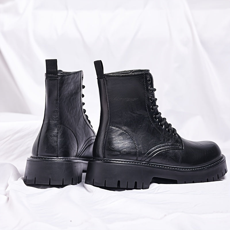 Men's Genuine Motorcycle Boots - Stylish Brown Lace-Up Ankle Boots with Rugged Rubber Sole for Hiking, Camping & Outdoor Adventures, Hiking Boots