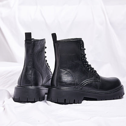 Men's Genuine Motorcycle Boots - Stylish Brown Lace-Up Ankle Boots with Rugged Rubber Sole for Hiking, Camping & Outdoor Adventures, Hiking Boots