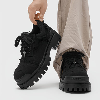 Men's All-Season Low-Top Lace-Up Casual Shoes - Multi-Color Options (Black/Brown/Tan) - PU /Fabric Upper & Rubber Sole - Wedding, Outdoor, Office & Casual Attire - Comfortable Round-Toe Dress Sneakers