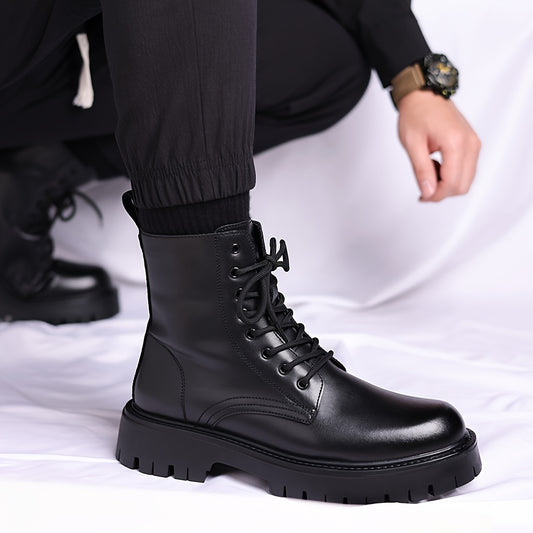 Men's Black Ankle Boots - Lace-Up, Round Toe, Thick Rubber Sole, Versatile Casual & Formal Wear, Everyday Footwear, Laceup Boot, Durable Construction