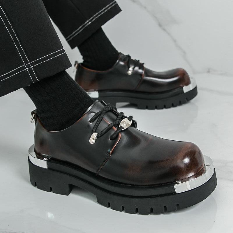 Men'S Chunky Platform Dress Shoes - Slip-Resistant Rubber Sole, Lace-Up Formal & Business Shoes, Glossy Black Faux Cover for Office, Wedding, Party - Cushioned Insole & Non-Slip Outsole, Office Footwear, Sleek Shoe Design, Du