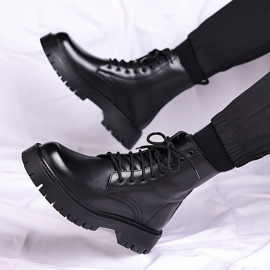 Men's Black Ankle Boots - Lace-Up, Round Toe, Thick Rubber Sole, Versatile Casual & Formal Wear, Everyday Footwear, Laceup Boot, Durable Construction