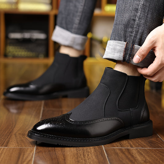 Men's Classic Solid Color Slip-On Chelsea Boots, PU Upper & Inner, Durable Rubber Sole, Comfort Insole
