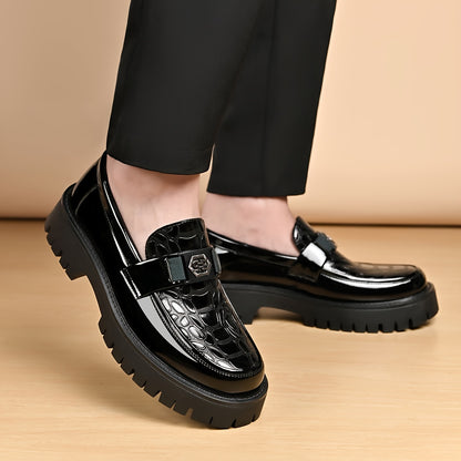 Men's British Style Slip-On Chunky Platform Shoes - Height Increasing Low-Top s with Rubber Sole, Wide Widths (Big & Tall) for Weddings, Business & Casual Wear