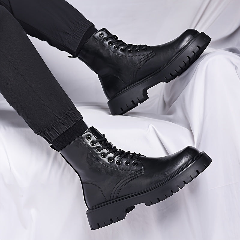 Men's Genuine Motorcycle Boots - Stylish Brown Lace-Up Ankle Boots with Rugged Rubber Sole for Hiking, Camping & Outdoor Adventures, Hiking Boots