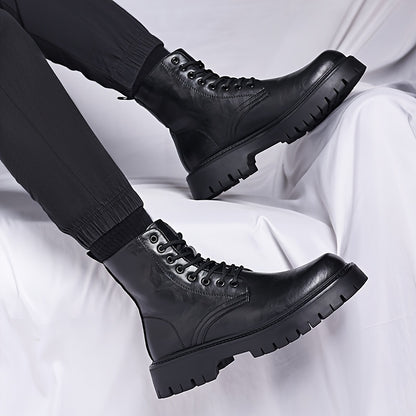 Men's Genuine Motorcycle Boots - Stylish Brown Lace-Up Ankle Boots with Rugged Rubber Sole for Hiking, Camping & Outdoor Adventures, Hiking Boots