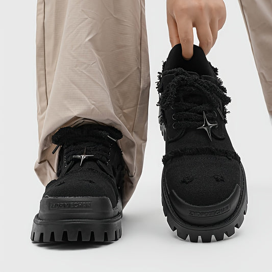 Men's All-Season Low-Top Lace-Up Casual Shoes - Multi-Color Options (Black/Brown/Tan) - PU /Fabric Upper & Rubber Sole - Wedding, Outdoor, Office & Casual Attire - Comfortable Round-Toe Dress Sneakers