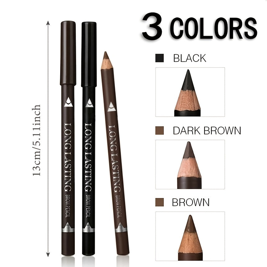 3pcs Eyeliner & Brow Pencil Waterproof And Sweat Proof Multifunctional Makeup Pen Set, Long Lasting Perfect Eyebrows, Natural Matte Women's Eye Makeup Pen