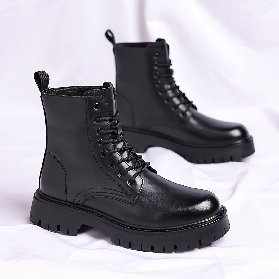 Men's Black Ankle Boots - Lace-Up, Round Toe, Thick Rubber Sole, Versatile Casual & Formal Wear, Everyday Footwear, Laceup Boot, Durable Construction